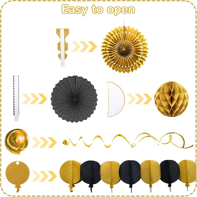 Black Gold Party Decorations, New Years Eve Party Supplies Easy