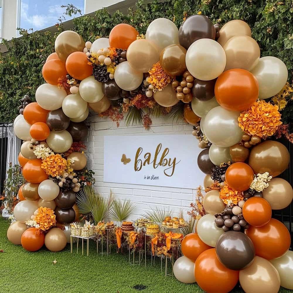 Burnt Orange Brown Balloon Arch Kit, Double Stuffed Tan Coffee Pearl