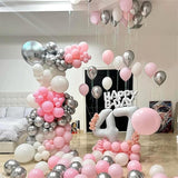 Pink and Silver Balloon Arch Kit, Pastel Pink and White Metallic