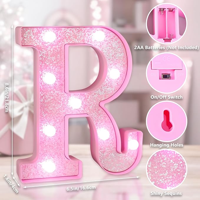 Pink Light Up Letters, LED Marquee Letters for Table, Small Glitter #5