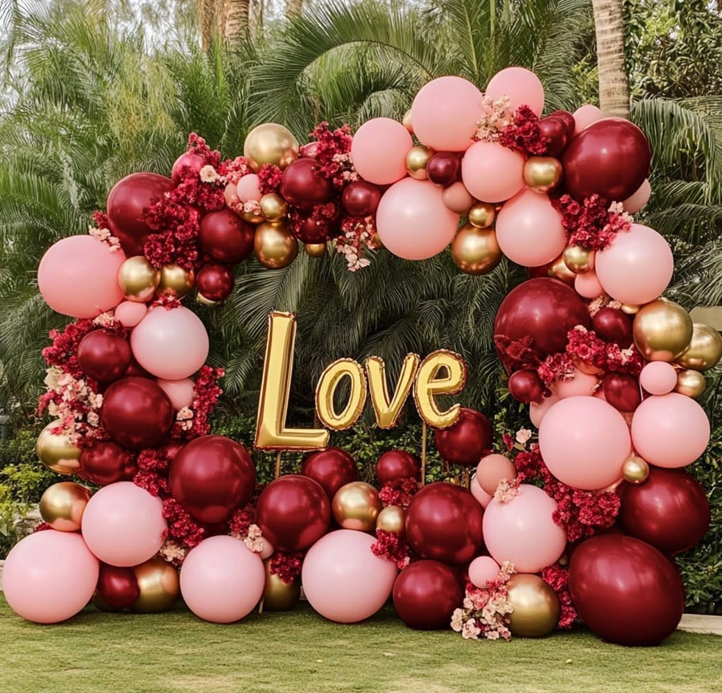 Burgundy Balloons Double Stuffed Wine Red Rose Red Balloon Arch Kit