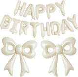 Cream Happy Birthday Balloons, 31”Huge Beige Bow Aluminum Foil