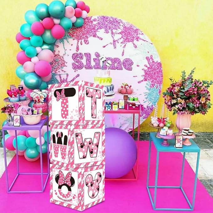 Pink Mouse 2nd Birthday Party Supplies Balloon Box with Letters Pink