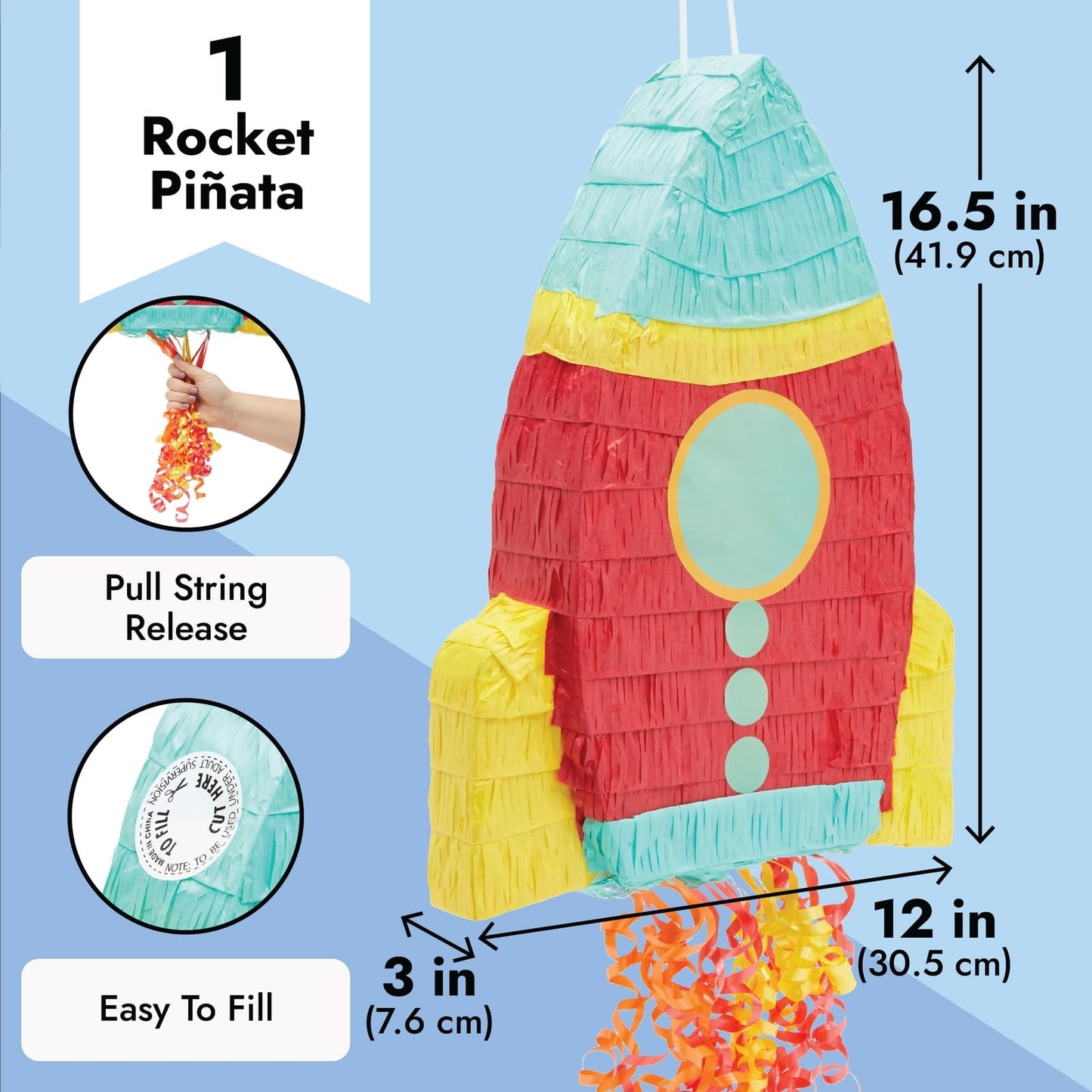 Rocket Ship Pull String Pinata for Space Birthday