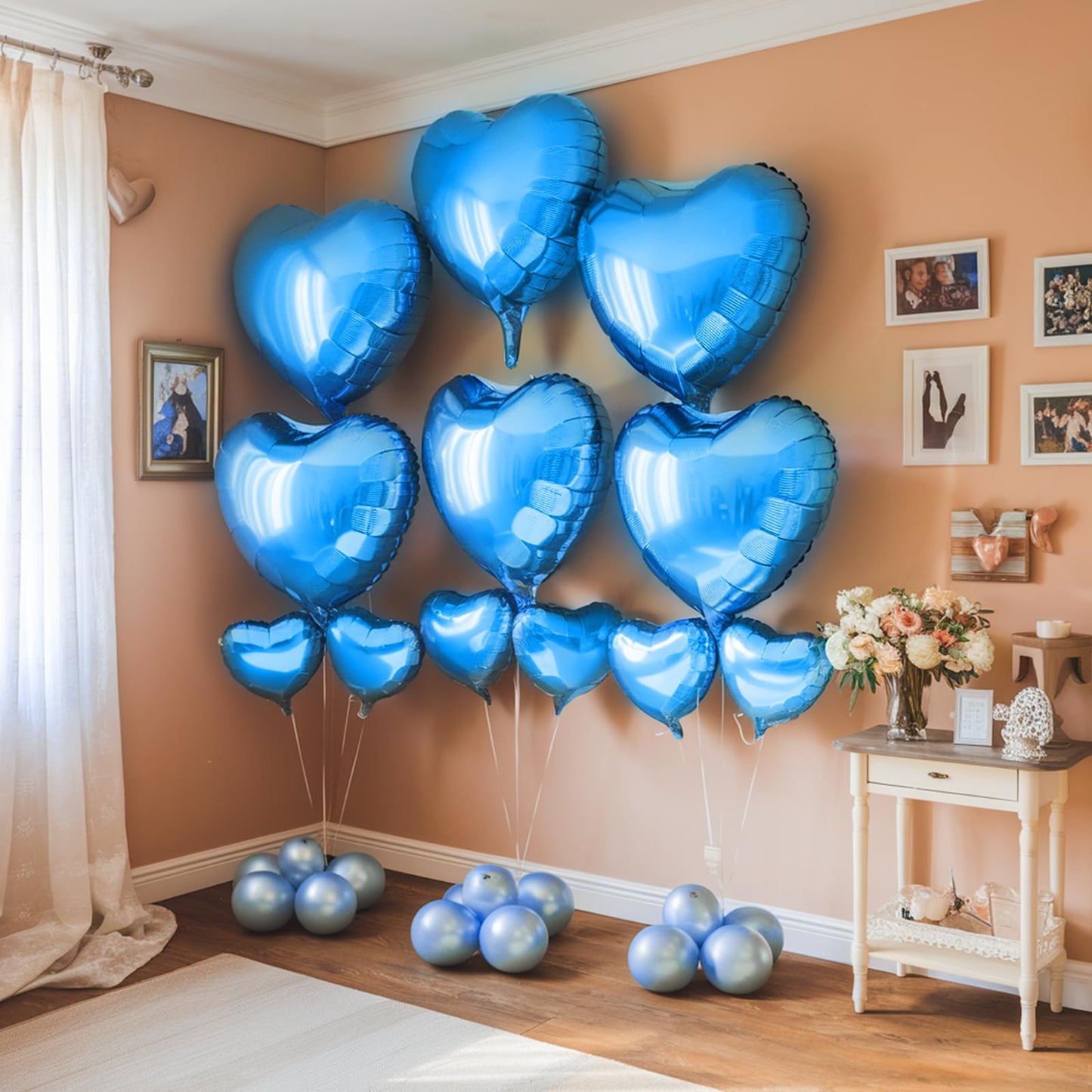 Blue Heart Balloons, 19PCS Blue Heart Shape Balloons, 18Inch with