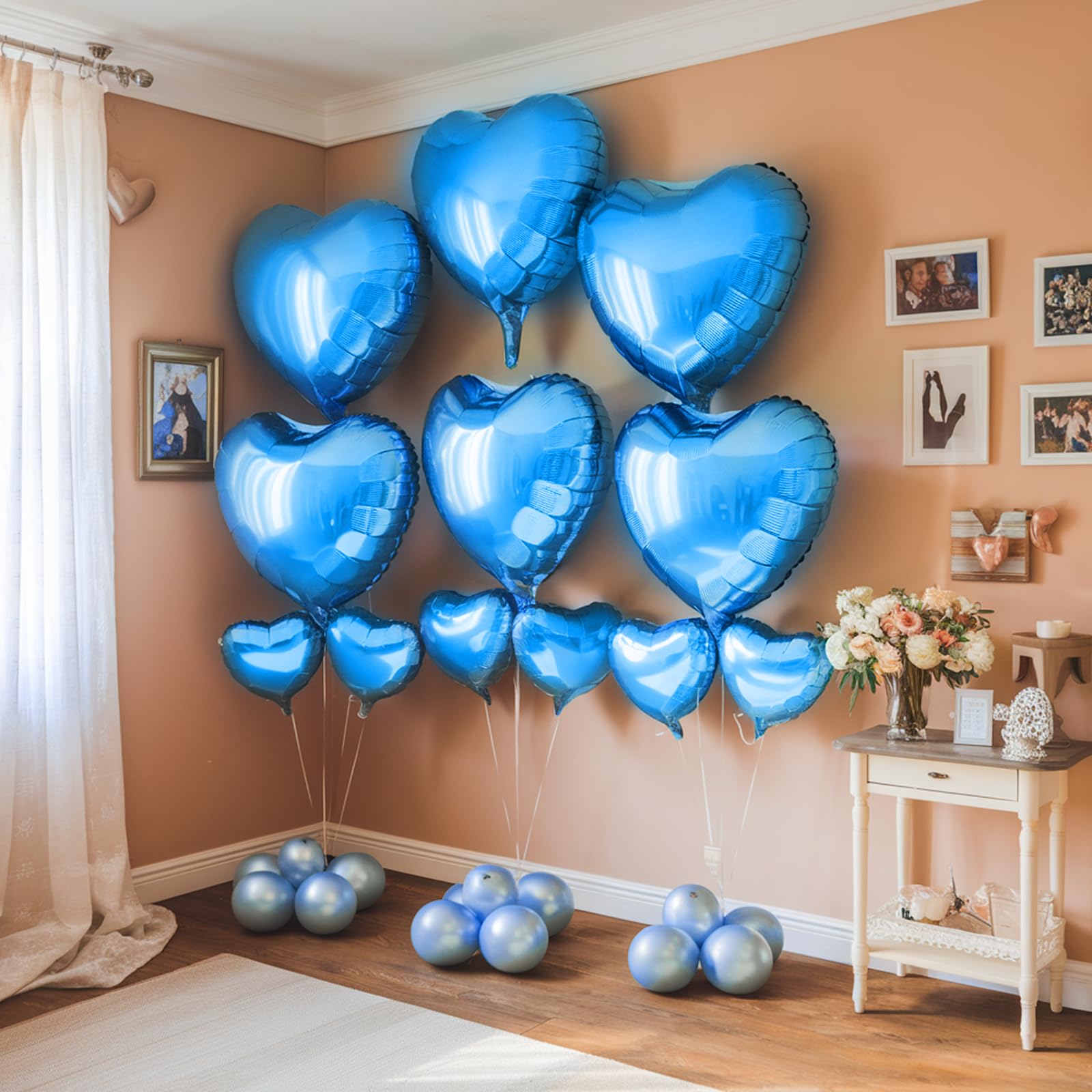 Blue Heart Balloons, 19PCS Blue Heart Shape Balloons, 18Inch with