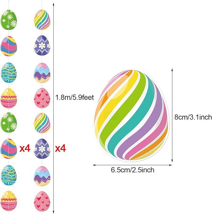 8 Pieces Easter Egg Hanging Decorations Happy Easter Spring