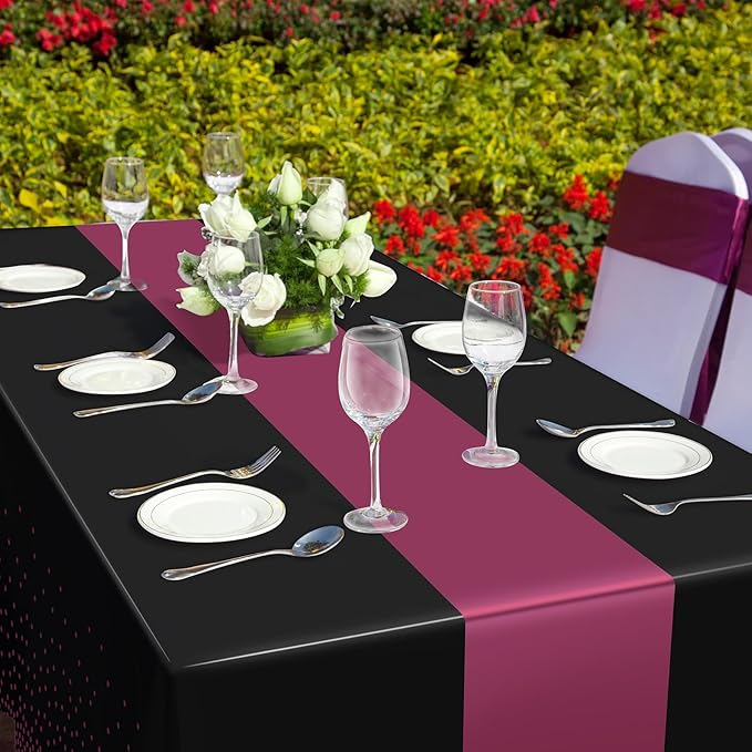 3Pcs Black and Maroon Purple Tablecloth Party Decorations,Plastic