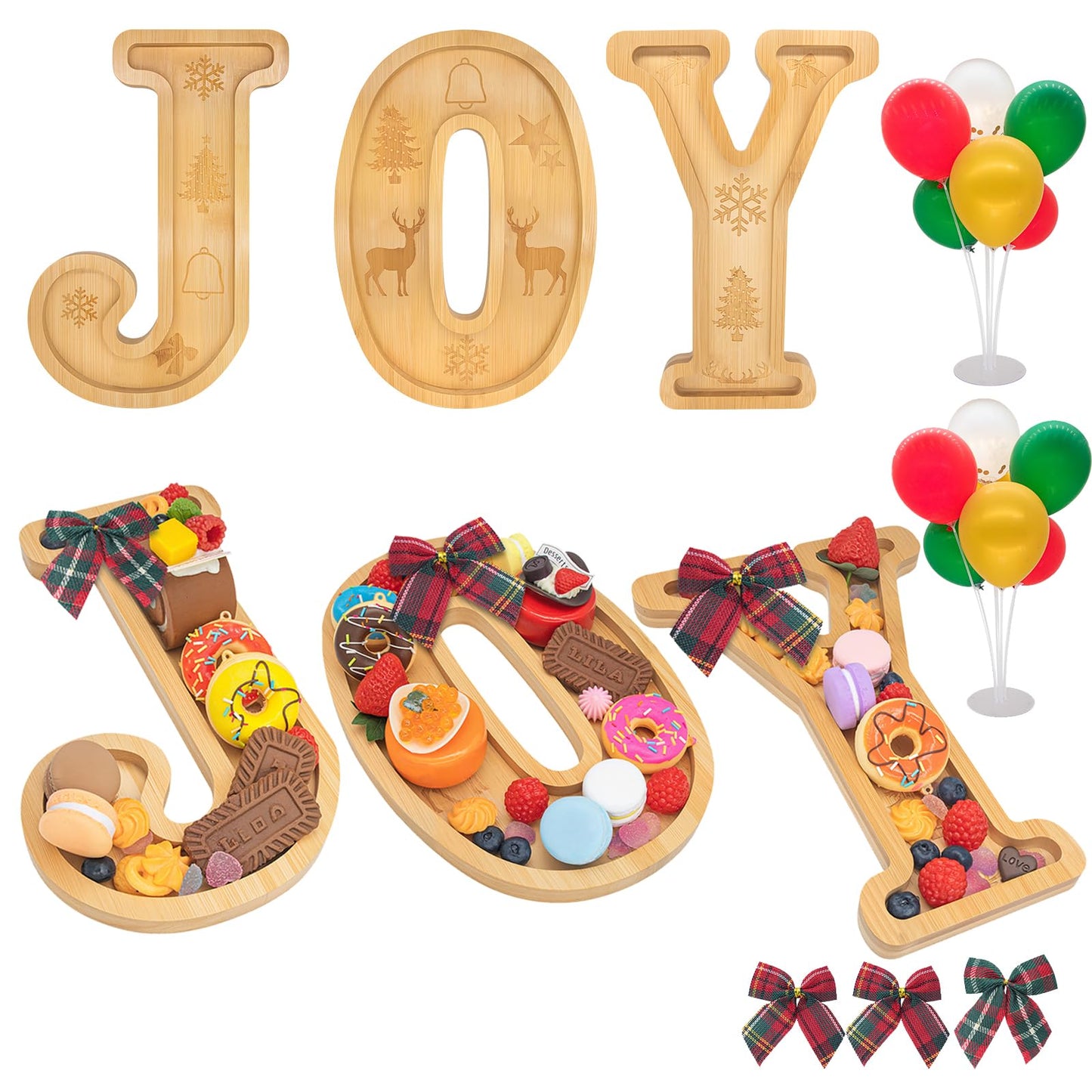 Nsoyos 3PCS Bamboo Christmas Decorations Letters Charcuterie Board