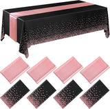 Breling 8 Pack Black and Rose Gold Disposable Plastic Tablecloths and