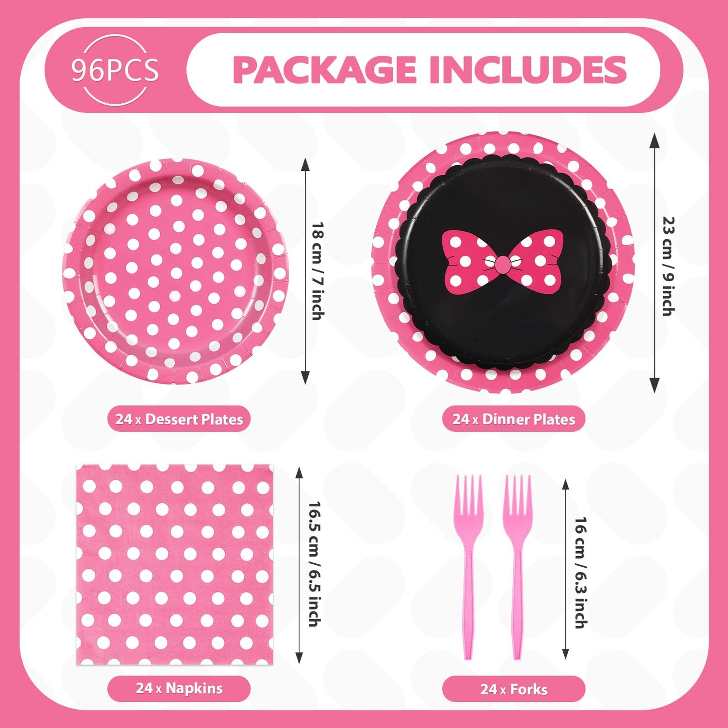 96Pcs Pink Mouse Party Supplies Cartoon Mouse Paper Plates and Napkins