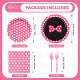 96Pcs Pink Mouse Party Supplies Cartoon Mouse Paper Plates and Napkins