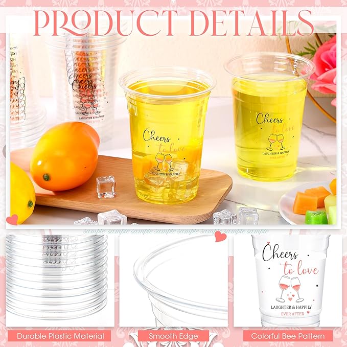 100 Pcs Plastic Wedding Cups 16 oz Cheers to Love Wedding Reception