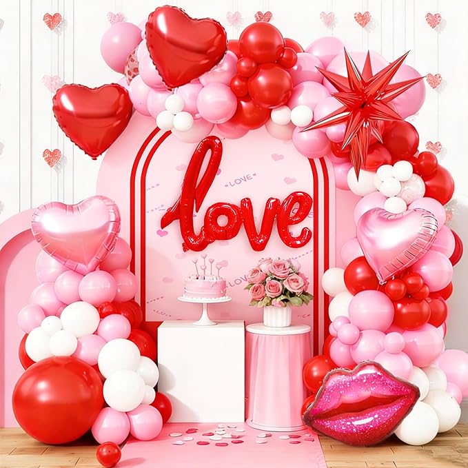 Valentines Day Balloon Arch Garland Kit Red Pink White Balloons with