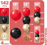 PartyWoo Red Black and Gold Balloon Arch Kit Garland 142pcs Different