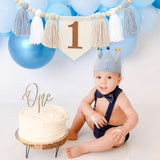 Baby First Birthday Party Decorations Blue High Chair Banner Crown