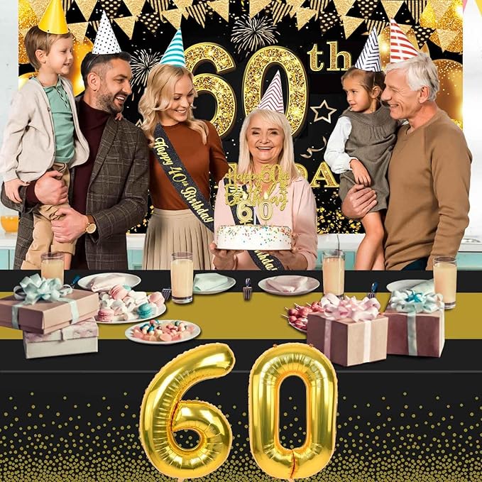 60th Birthday Decorations Men Women with 60th Birthday Banner Black