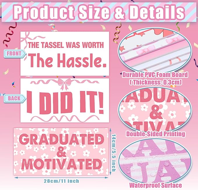 24 Designs Pink Bow Graduation Photo Booth Props Class of 2026