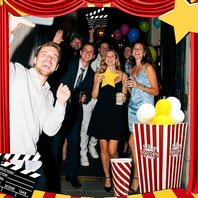 38 Pcs Movie Night Decorations Popcorn Box with Balloons 3D Fake