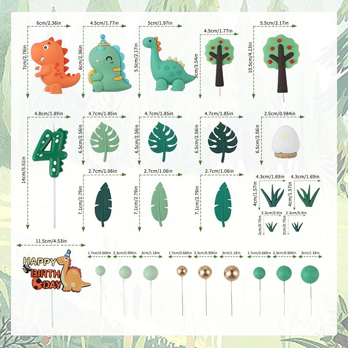 Dinosaur Cake Decorations Set with Dinosaur Leaves Grasses Cake
