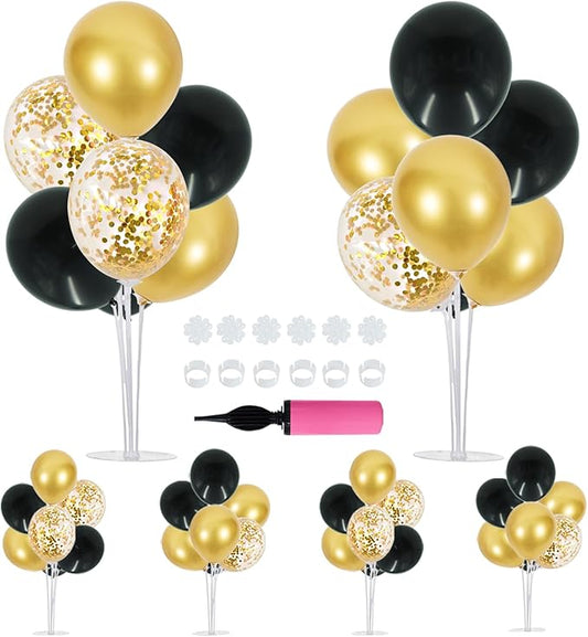 6 Set Balloon Centerpieces for Table Black Gold Balloon Stand Kit