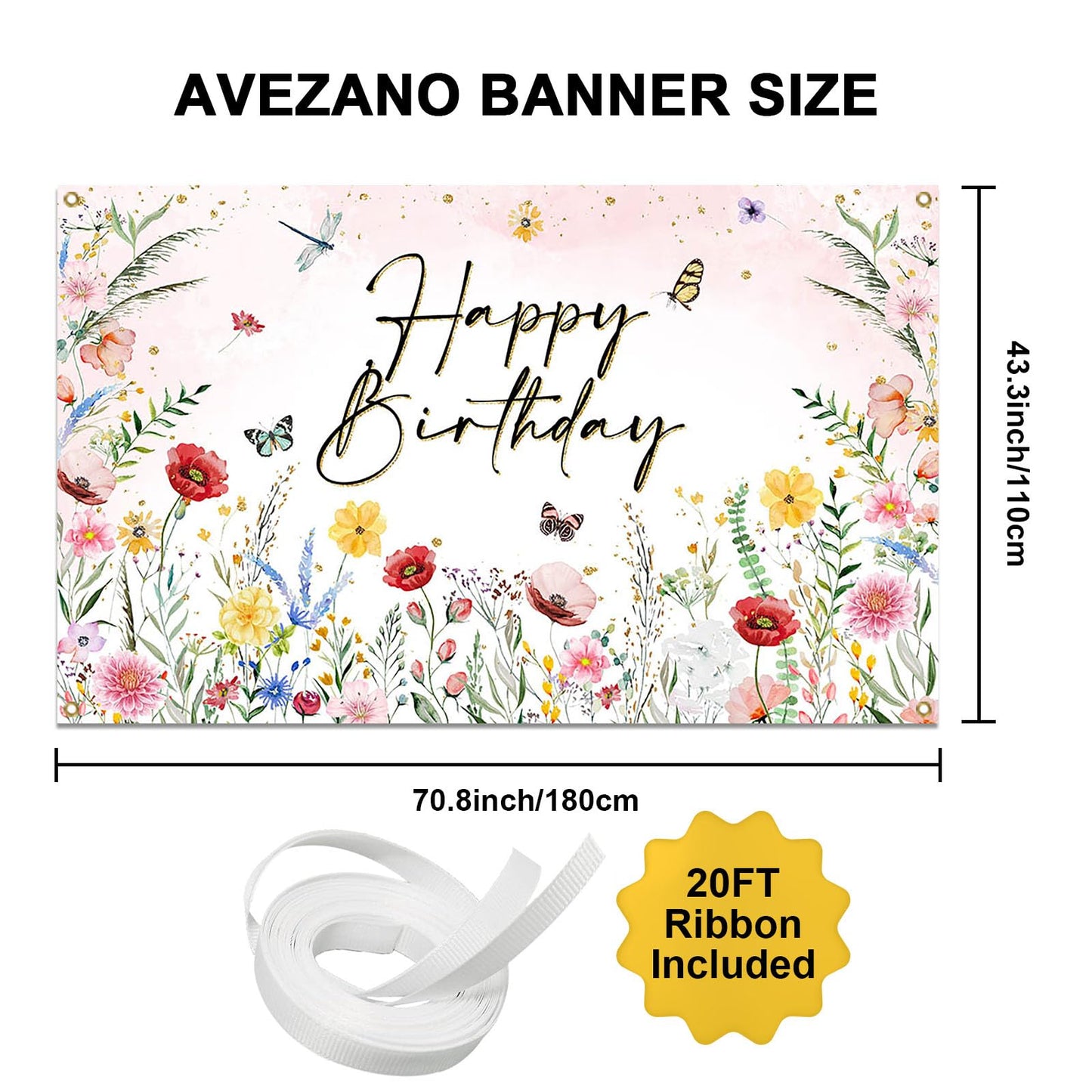 Avezano Wildflower Birthday Backdrop Girls Floral Birthday Banner