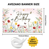 Avezano Wildflower Birthday Backdrop Girls Floral Birthday Banner