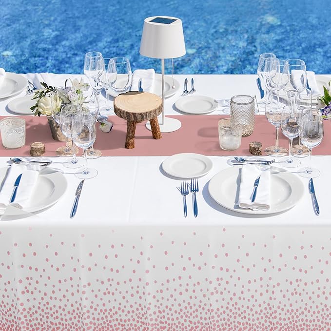 MASHAN 24 Pack White and Rose Gold Tablecloth Set - Rectangular PEVA