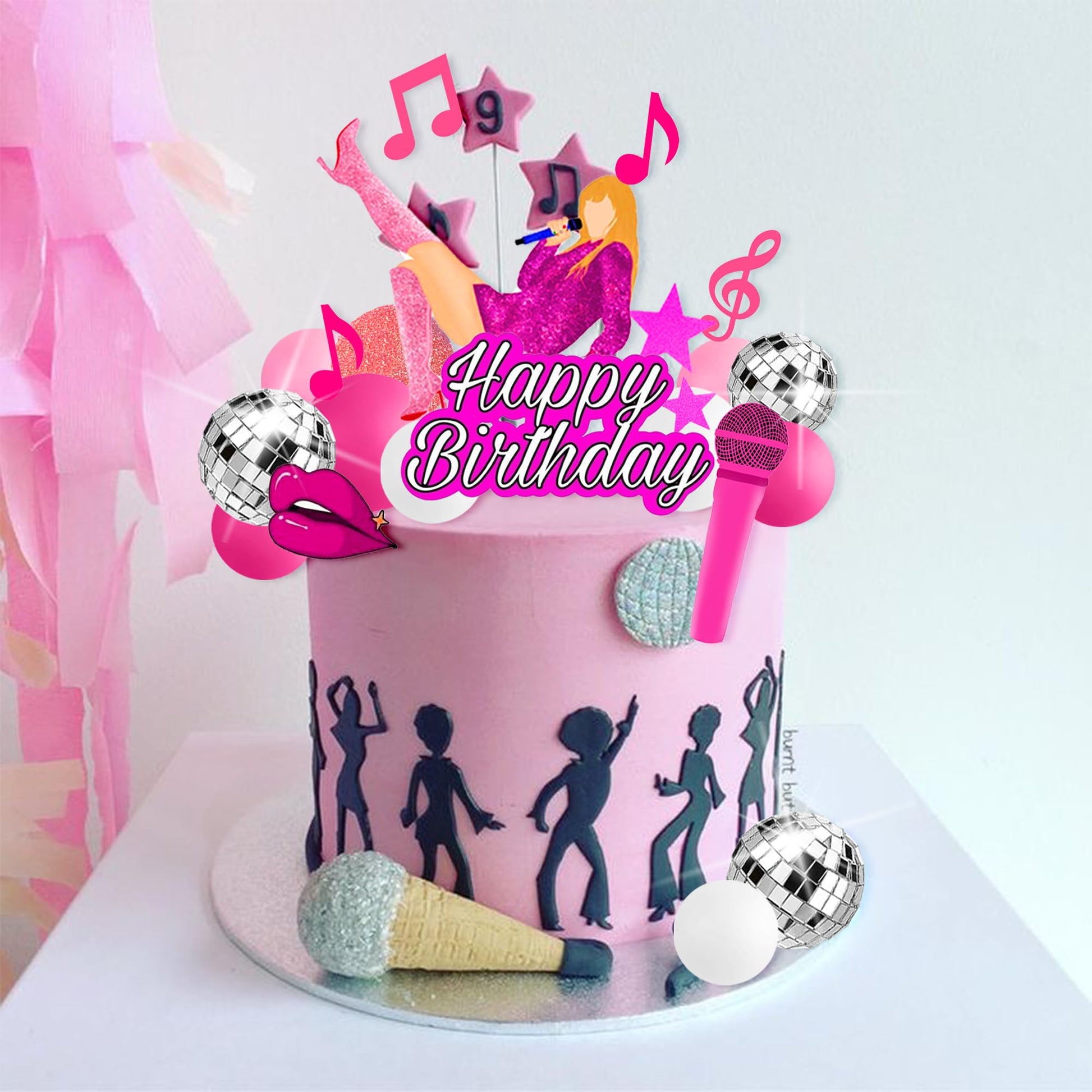 26 PCS Music Cake Toppers Pink Birthday Cake Topper and Disco Cake