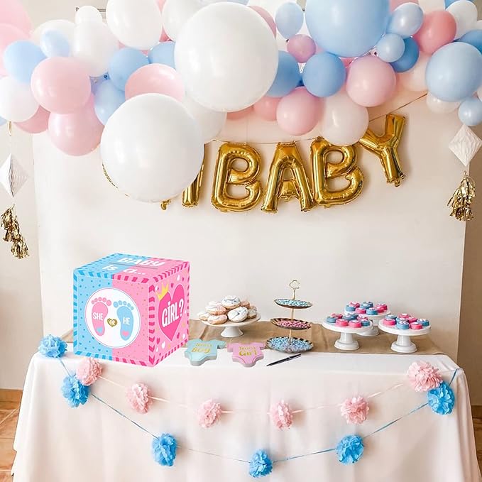 Baby Gender Reveal Pull Out Game Voting Box with 60 Ballot Cards Boy