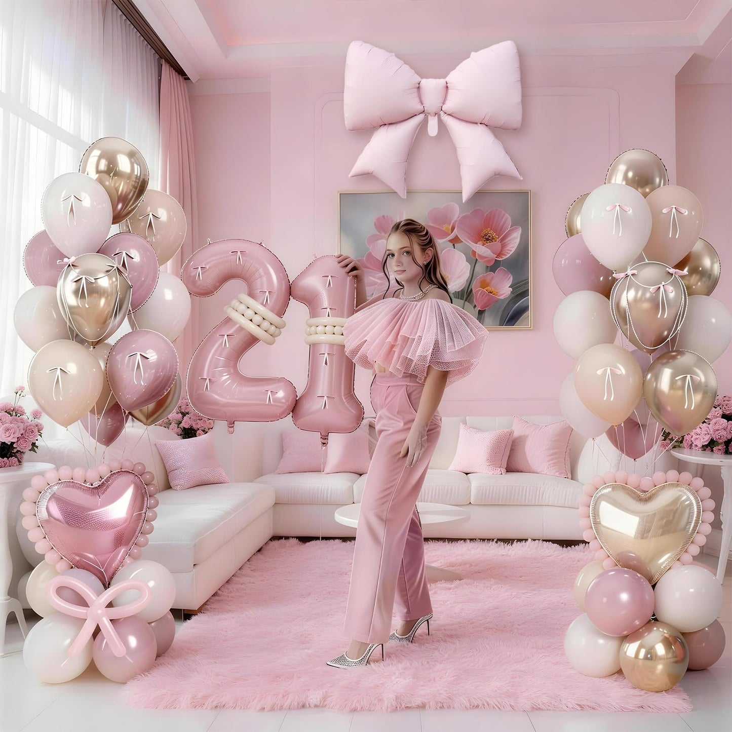 Light Pink 21 Number Balloon, 21st Birthday Decorations for Her, Dusty