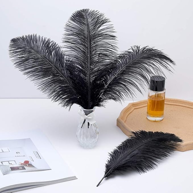 Ballinger Black Ostrich Feathers Bulk - 24Pcs 8-10inch Feathers for
