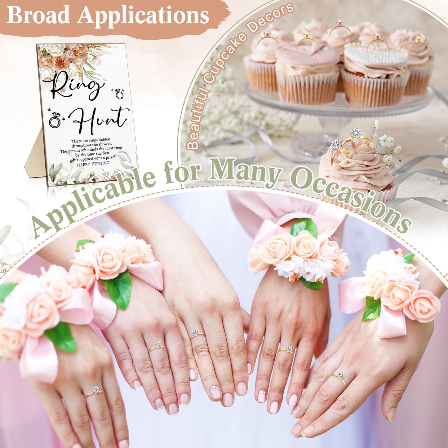 Bucherry 100 Pcs Bridal Shower Diamond Engagement Rings with Rings