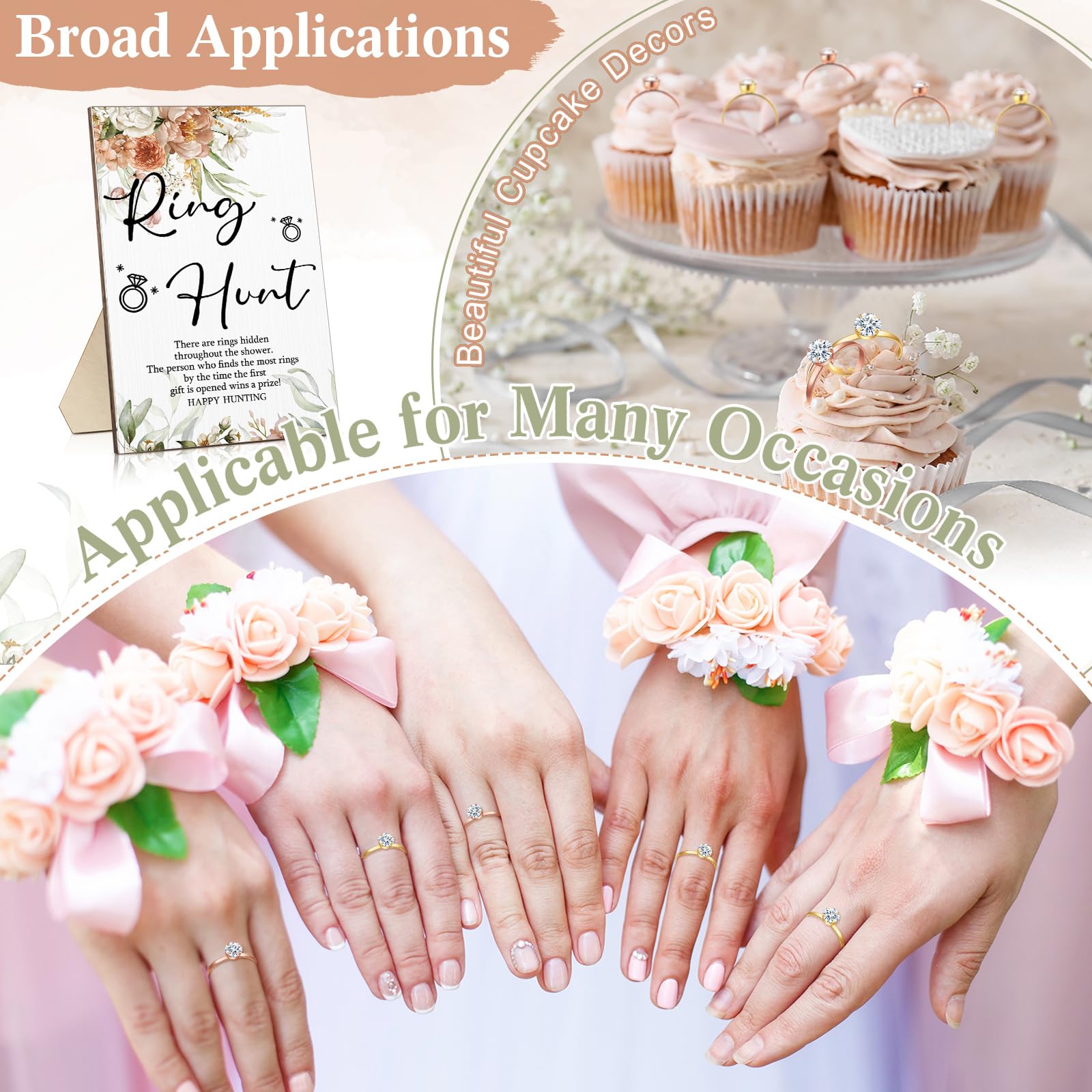 Bucherry 100 Pcs Bridal Shower Diamond Engagement Rings with Rings