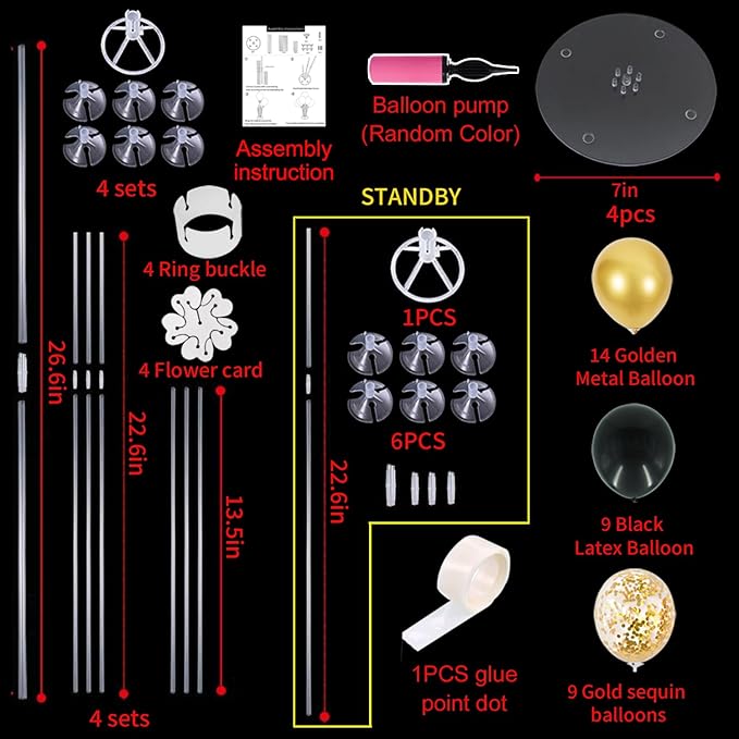4 Set Black Gold Balloon Centerpieces for Table Balloon Stand Kit