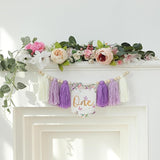 Handmade Butterfly Flower 1st Birthday High Chair Banner Purple