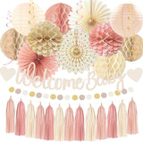 Dusty Pink Boho Baby Shower Party Decorations Beige Champagne Girl