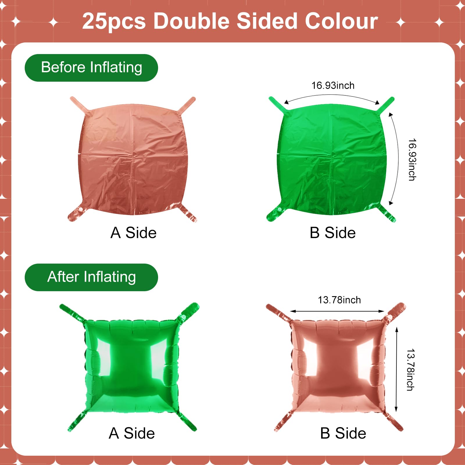 Green and Brown Square Foil Balloons 25 Pcs Metallic Green and Brown
