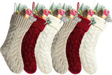 Christmas Stockings, 20 Inch Burgundy, Ivory, Khaki Cable Knit