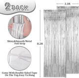 Voircoloria 2 Pack Silver Foil Fringe Backdrop Curtains, Tinsel