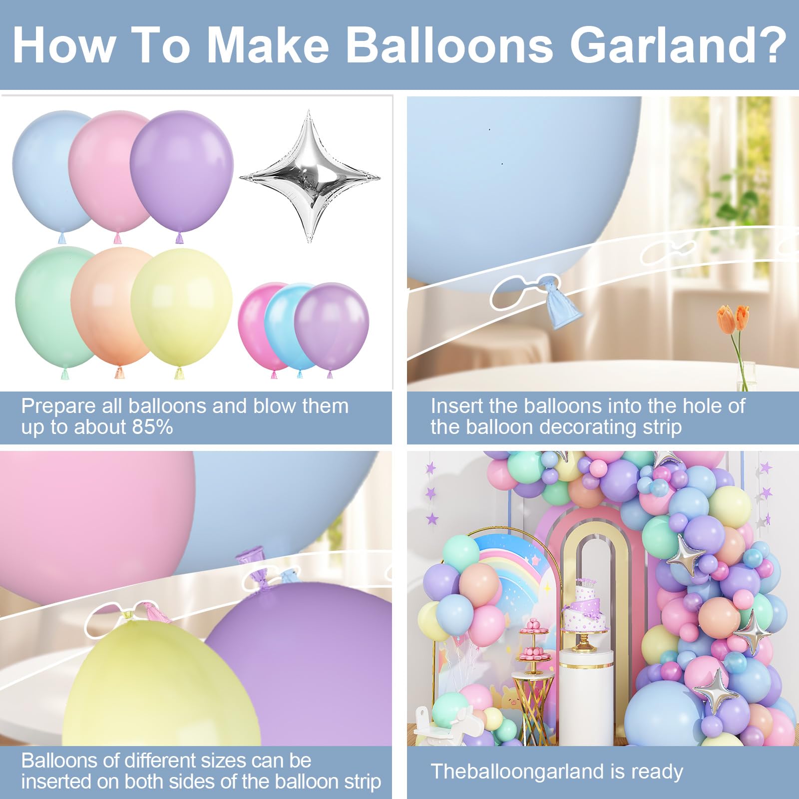 Pastel Balloons Arch Garland Kit, Pastel Pink Purple Blue Yellow Green