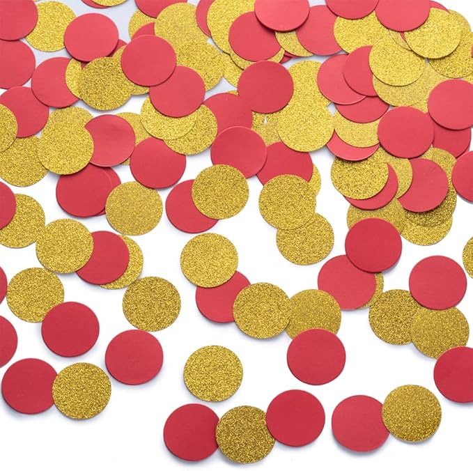 Gold and Red Confetti Table Decoration for Birthday Wedding
