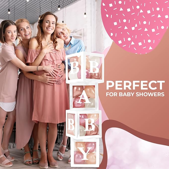 Baby Shower Boxes with Letters White Boxes with Rose Gold Dusty Pink
