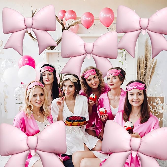 Biapian 6 Pcs Pink Bow Balloons, 38 Inch Giant Bow Foil Balloons,