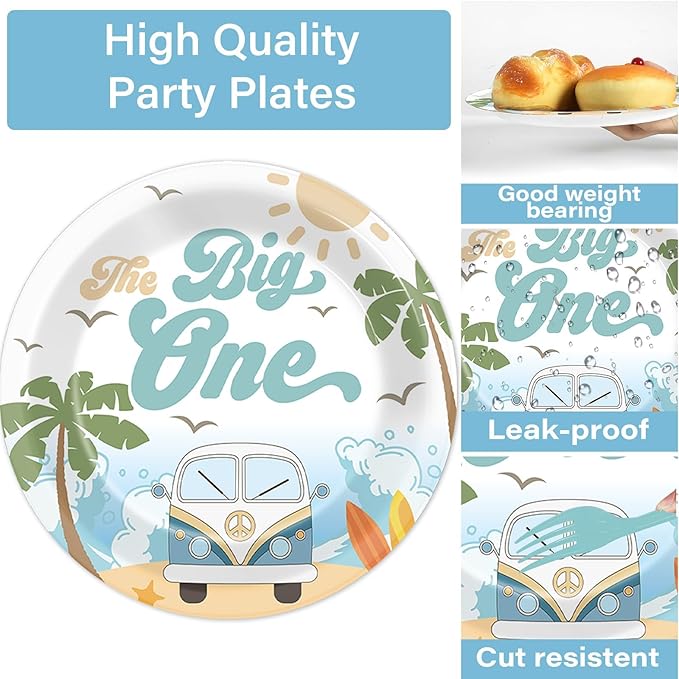 Summer Beach The Big One Party Plates Napkins Boy Surfing First