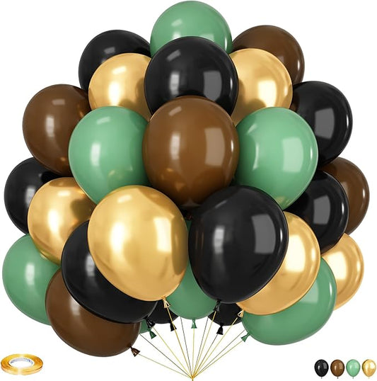 Black Green Bronw Balloons, 60pcs 12Inch Black and Green Bronw Gold