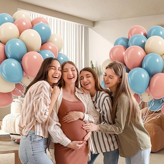 60pcs Gender Reveal Balloons, Dusty Pink Dusty Blue Sand White