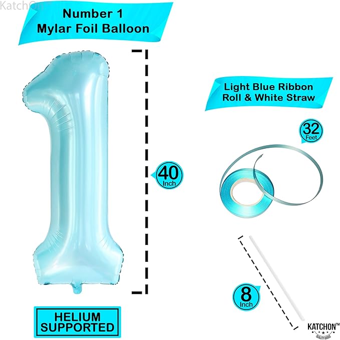KatchOn, Light Blue 1 Balloon Number - 40 Inch | Blue One Balloon for
