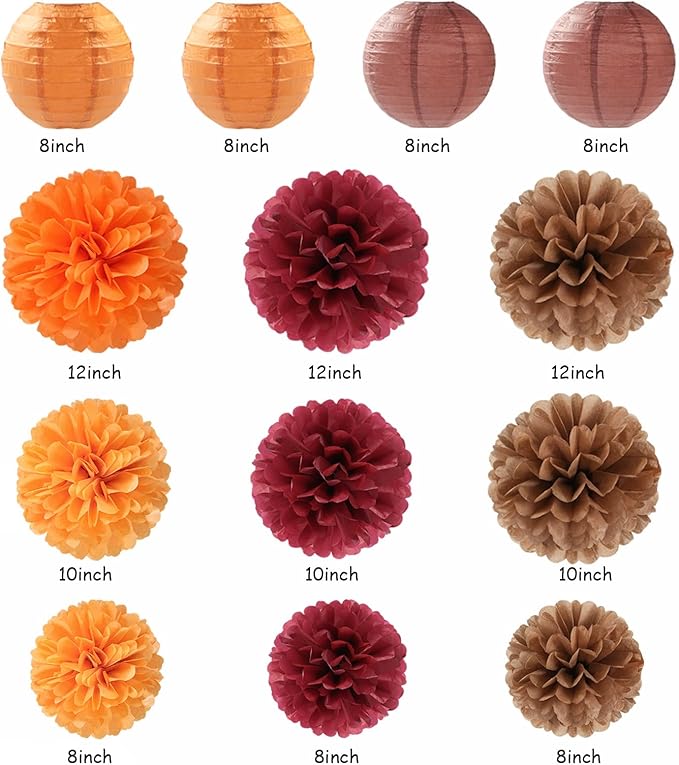 Burgundy Brown Orange Baby Shower Boho Party Decorations 20pcs Fall