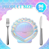 96 Pcs Iridescent Paper Plates 7 Inch Mermaid Seashell Paper Plates